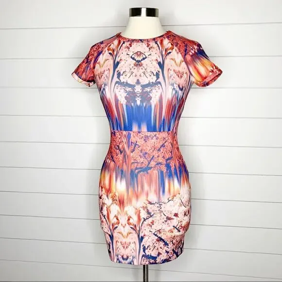 ZARA Collection Cherry Blossom Sheath Dress Pink Blue Size Small - Picture 2 of 9